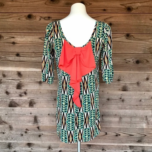 My Story 3/4 Sleeve Low Bow Back Dress Size Small - Picture 3 of 8